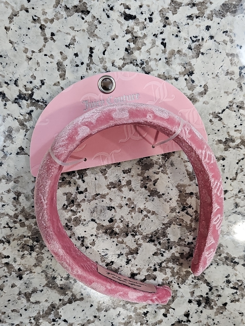 Juicy Couture Pink Velvet Padded Headband with Monogram